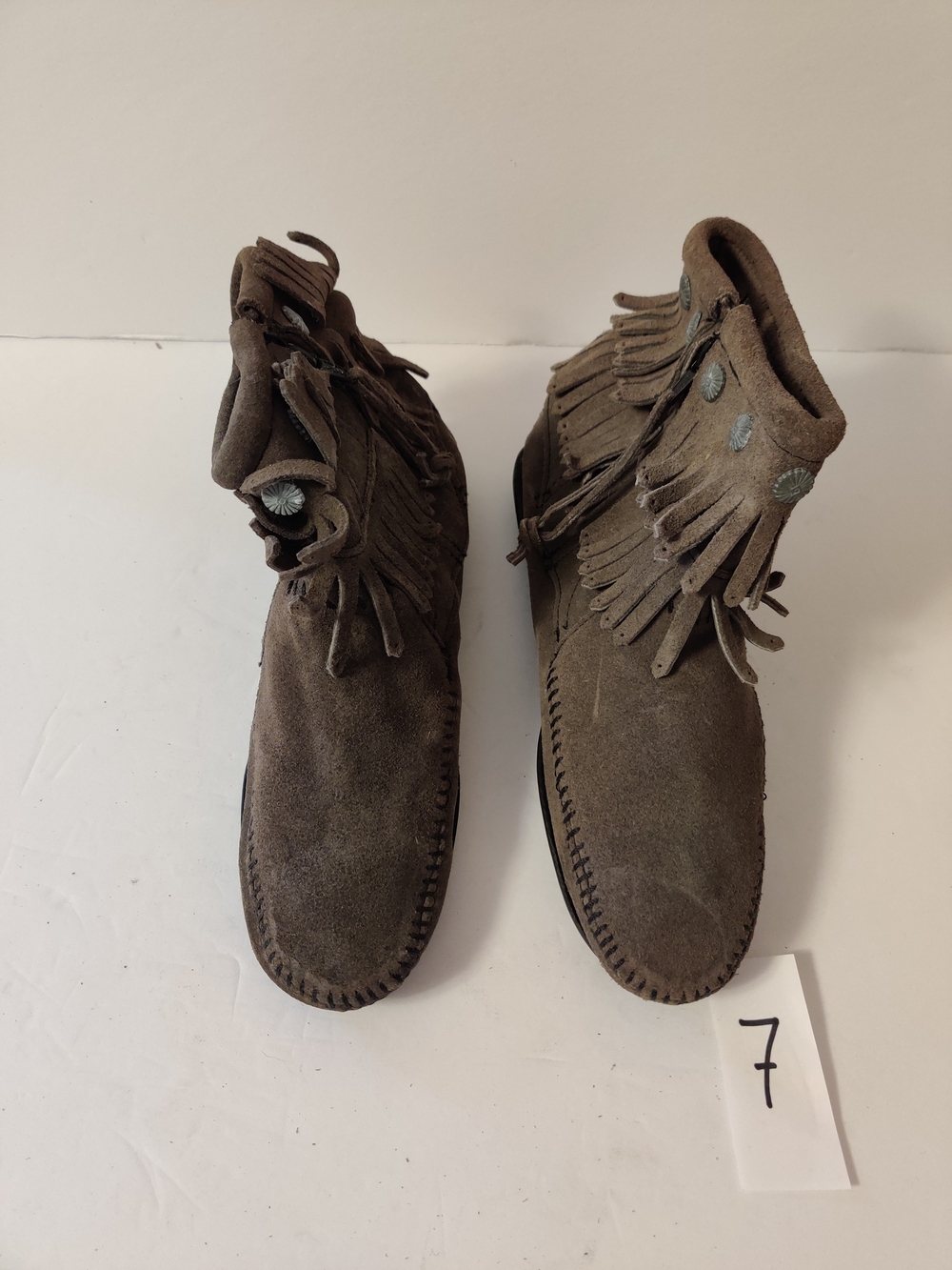 Minnetonka Double Fringe Side Zip Boot Gray 7